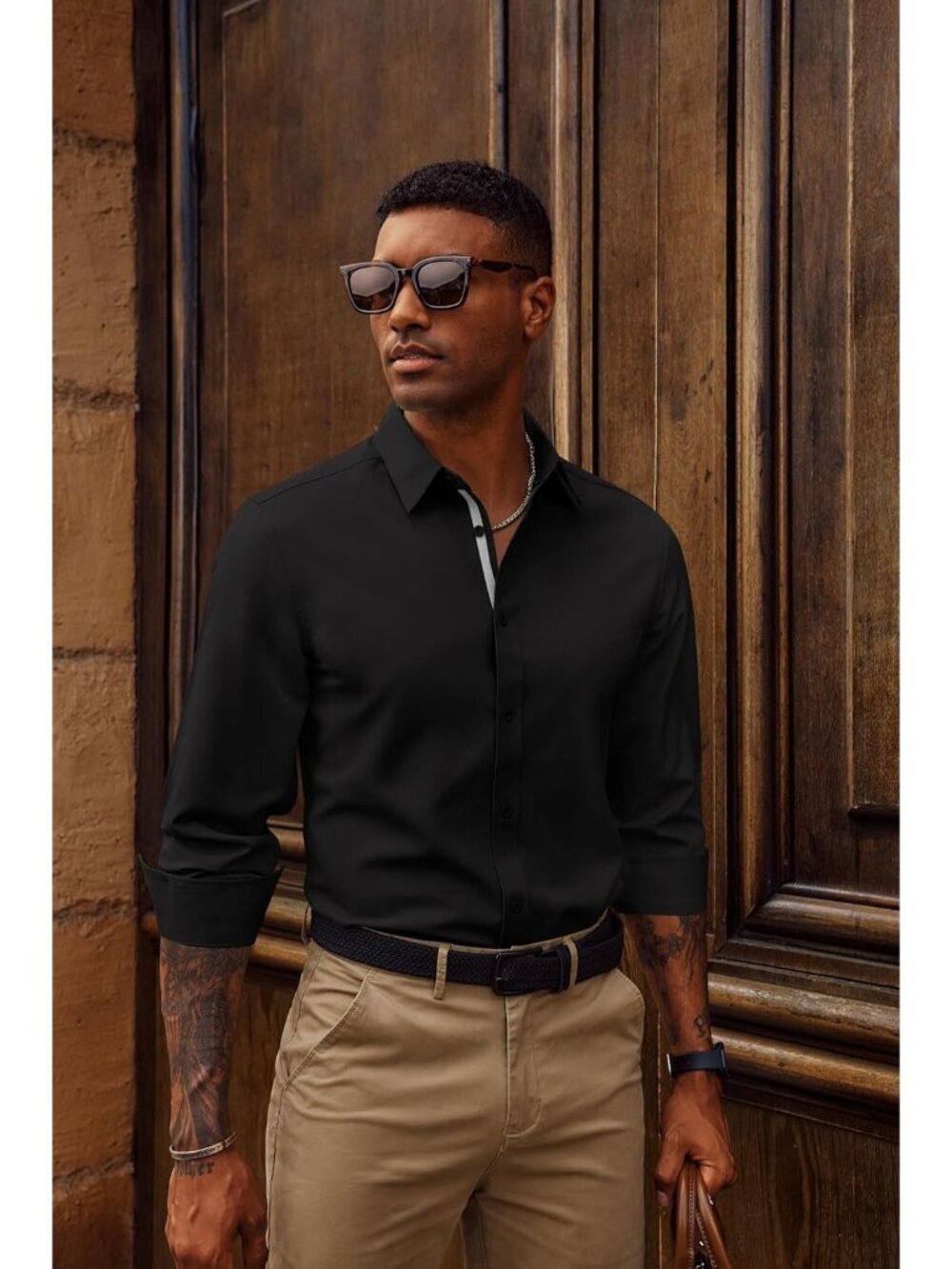 Men's Dress Shirt Wrinkle Free Stretch Button Down Casual Business Slim Fit Long - Picture 5 of 6